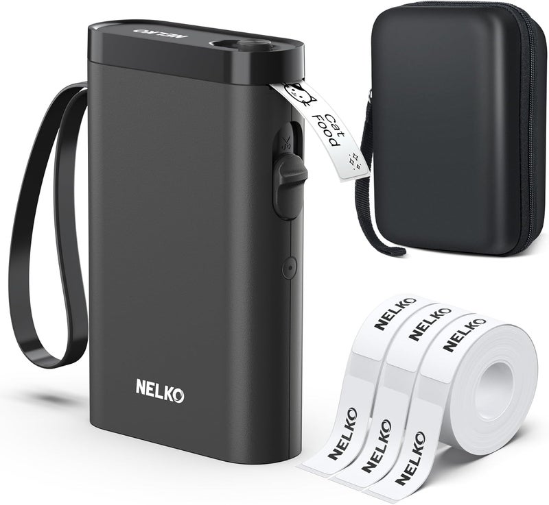 Nelko Label Maker Machine with Tape, P21 Bluetooth Label Printer with 3 Tapes & Case, Wireless Mini Label Makers with Multiple Templates Icon Font Custom for School Office Home, Black - Image 1